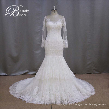 Manches longues doublure robe de mariée de glissière au dos